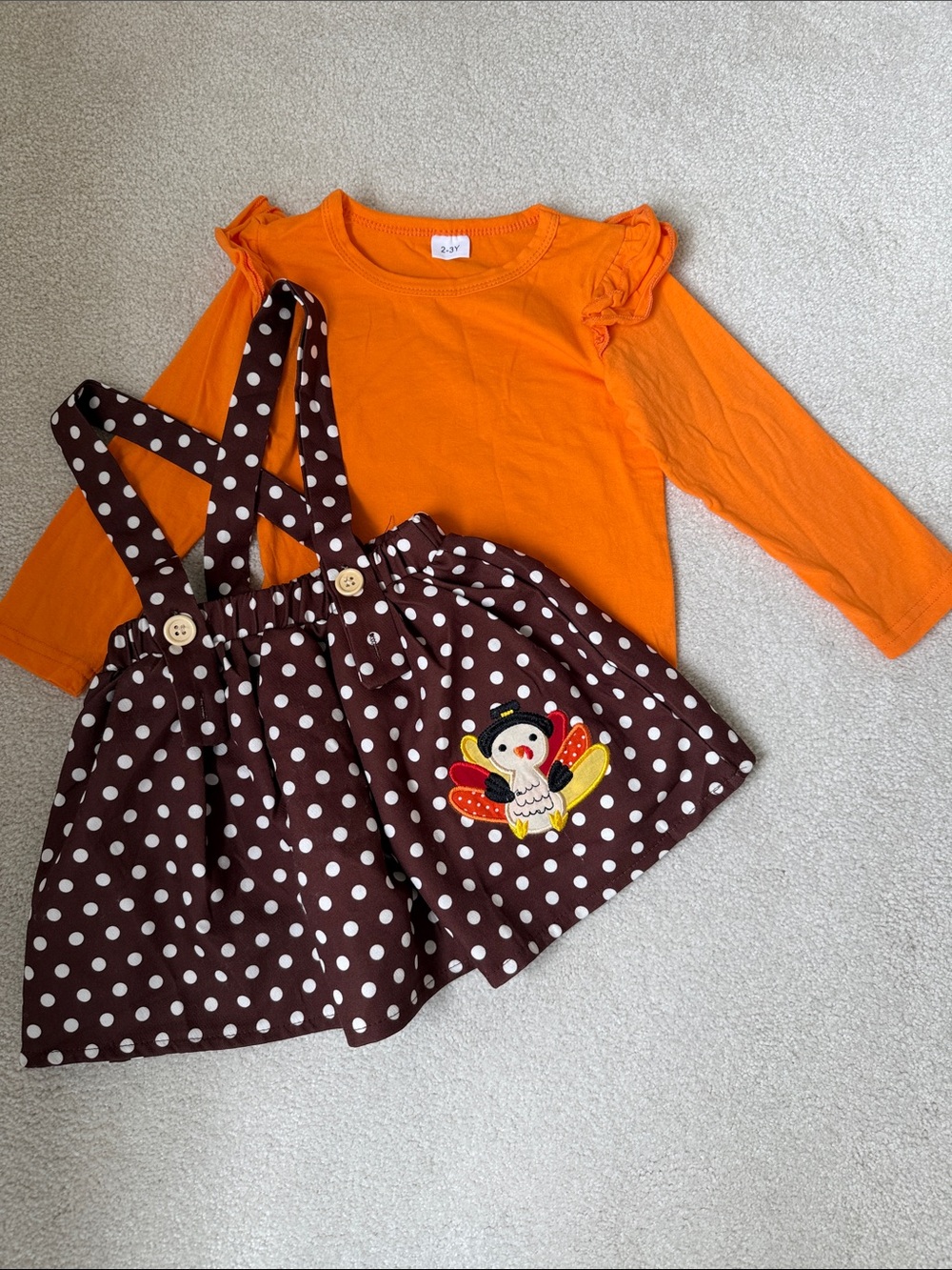 Toddler Turkey / Thanksgiving Polka Dot Suspender Skirt Set